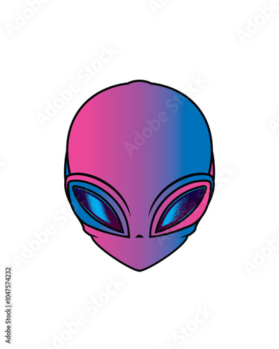 Classic alien with big eyes. Original vector illustration in vintage style. T-shirt design.