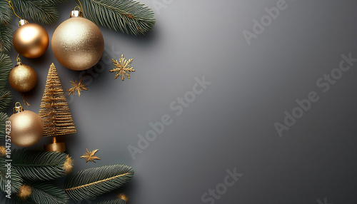 Grey background with golden ornaments and fir trees create a luxurious modern look for invi_1(430) photo