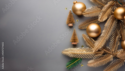 Grey background with golden ornaments and fir trees create a luxurious modern look for _1(432) photo