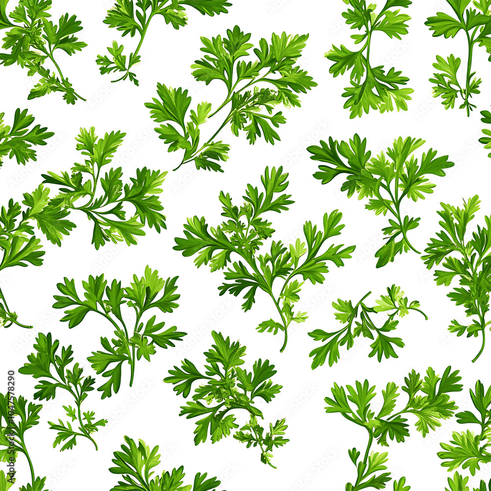 Fototapeta premium Fresh Crisp Parsley Leaves Isolated on Clean White Background