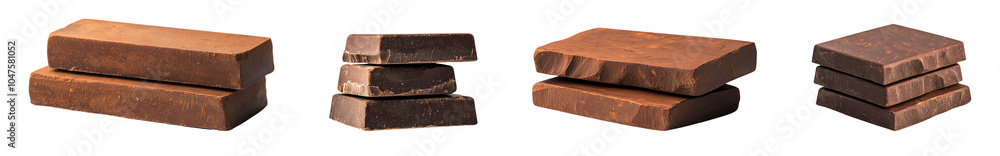 Fototapeta premium Chocolate blocks, arranged on a white isolated background. transparent background
