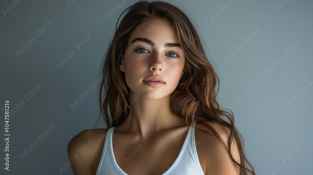 Beautiful woman in white t-shirt Women's breasts dark light background Beautiful woman in white t-shirt Women's breasts dark light background