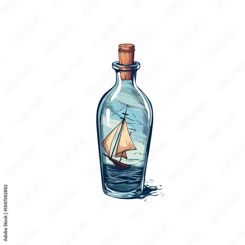 Ship inside bottle logo icon flat vector design Ship inside bottle logo icon flat vector design