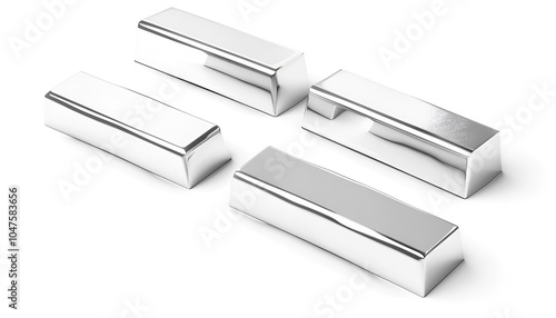 Set with shining silver bars on white background. Banner design