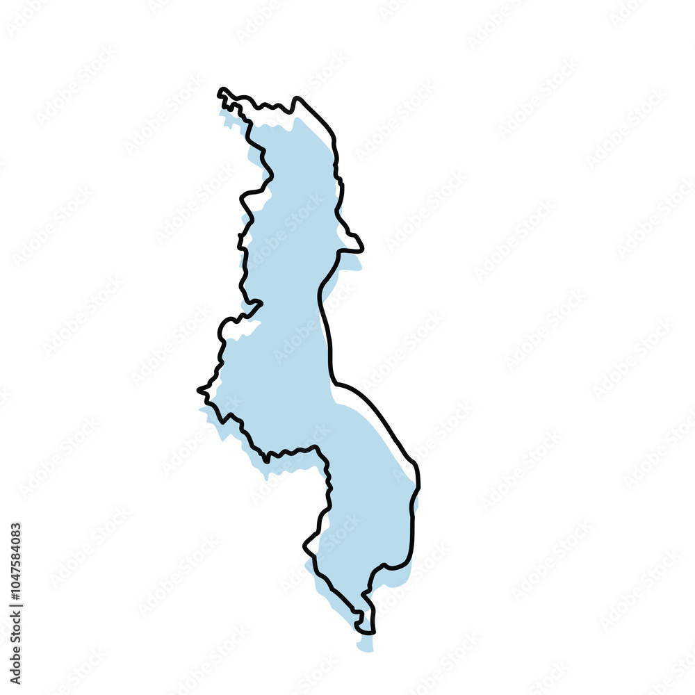 MALAWI Map with with body and Outline Isolated on white Background MALAWI Map with with body and Outline Isolated on white Background