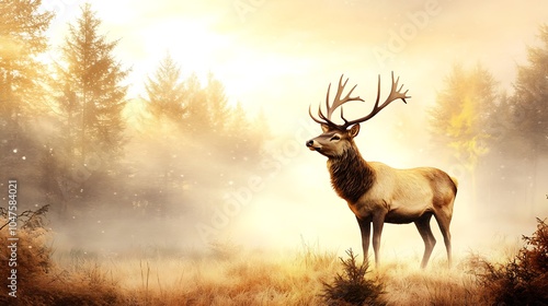 Majestic Stag in Misty Forest Glow