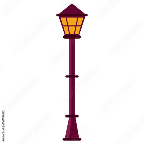 Vintage street lamp in flat design with warm light, Vector