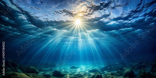 Sunbeams Piercing Through Blue Ocean Depths, Underwater Photography, Ocean Depth, Seascape