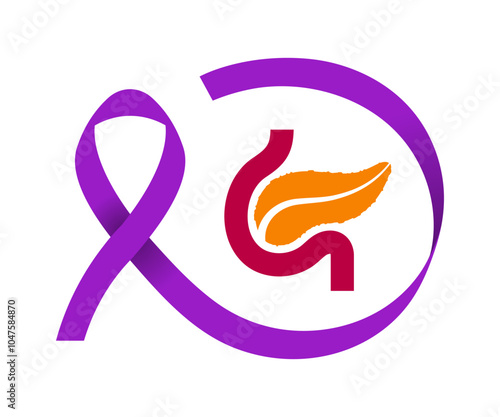 Pancreatic Cancer Awareness Purple Ribbon Graphic Design on a White Background Pancreatic Cancer Awareness Month Vector Graphic or social media post design Pancreatic Cancer Awareness  November
