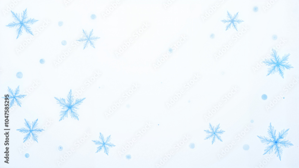 Light blue snowflakes and dots on a white background with copy space Light blue snowflakes and dots on a white background with copy space