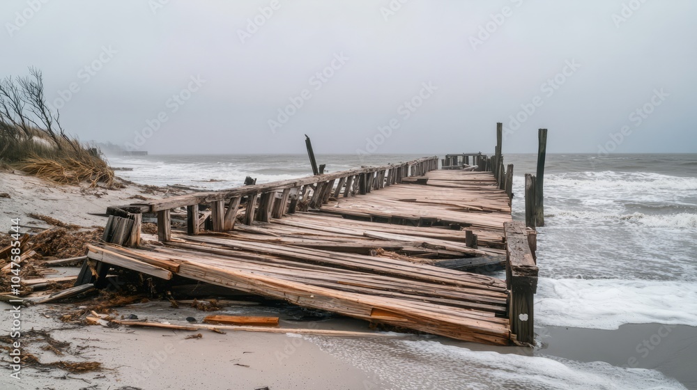 Fototapeta premium The wooden beach devastated by the hurricane