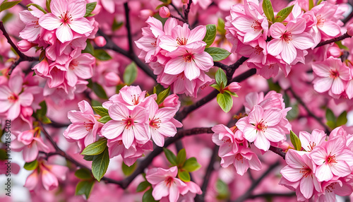 Pastel pink cherry tree flowers pattern isolated with white highlights, png