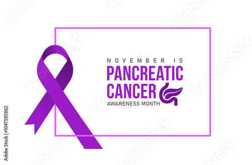 Purple Ribbon Pancreatic Cancer Awareness Design Template Pancreatic Cancer Awareness Horizontal Banner Design with Purple Ribbon and Space for Text Pancreatic Cancer Awareness Month November Vector 