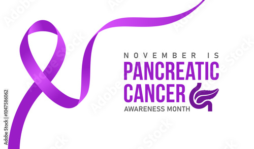 Purple Ribbon Pancreatic Cancer Awareness Design Template Pancreatic Cancer Awareness Horizontal Banner Design with Purple Ribbon and Space for Text Pancreatic Cancer Awareness Month November Vector 