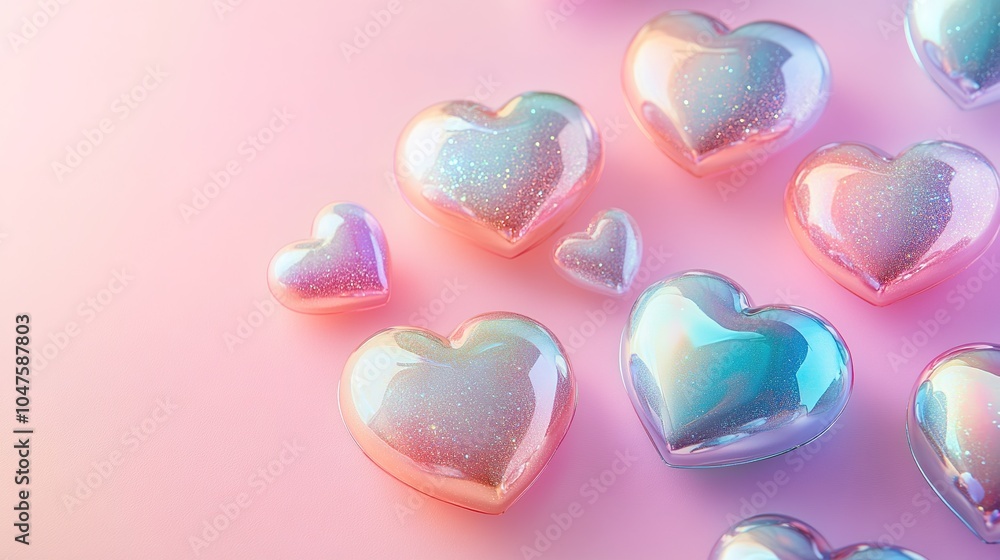 Fototapeta premium Valentines day background with transparent hearts.