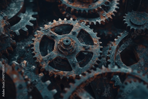 Gears Steampunk. Vintage Machinery in Rusty Industrial Setting