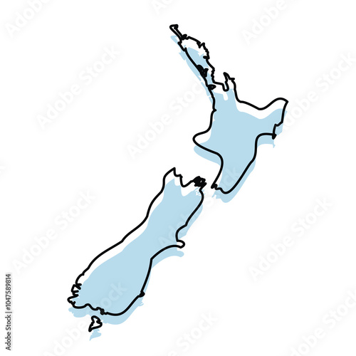 NEW ZEALAND Map with with body and Outline Isolated on white Background