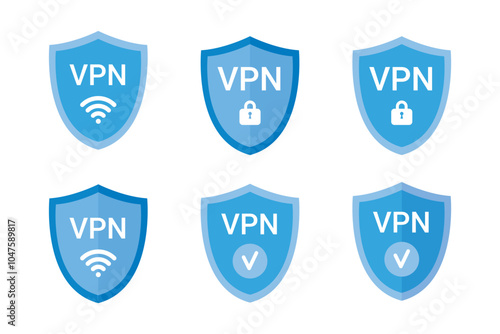 VPN shield icon concept set. sign Vector vpn wifi element 