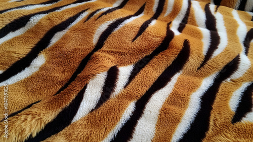 Vivid Close-Up of a Tiger Skin Pattern with Exceptional Detail in Bold Stripes and Unique Textural Characteristics photo