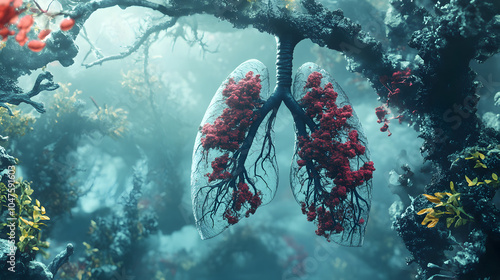 Detailed Visualization of Aspergillosis Impacting the Human Lungs and Its Effects on Respiratory Health photo