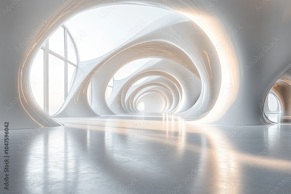 Fototapeta premium Futuristic White Interior with Curved Walls and Window