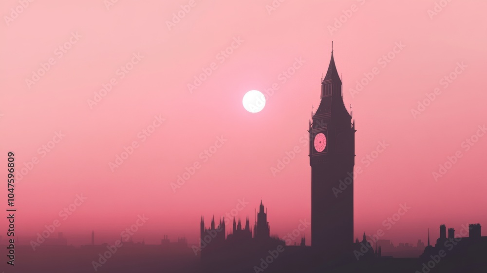 Fototapeta premium Silhouette of Big Ben and the Houses of Parliament at sunset.