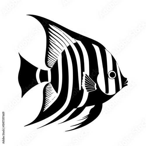  Cute  Angelfish vector silhouette, isolated white background