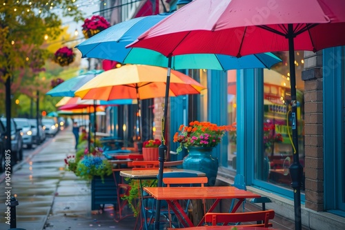 Cozy Sidewalk Cafe with Vibrant Umbrellas