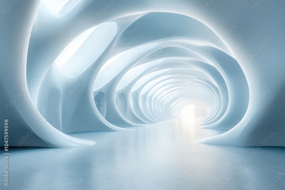 Fototapeta premium Abstract White Tunnel with Bright Light at the End