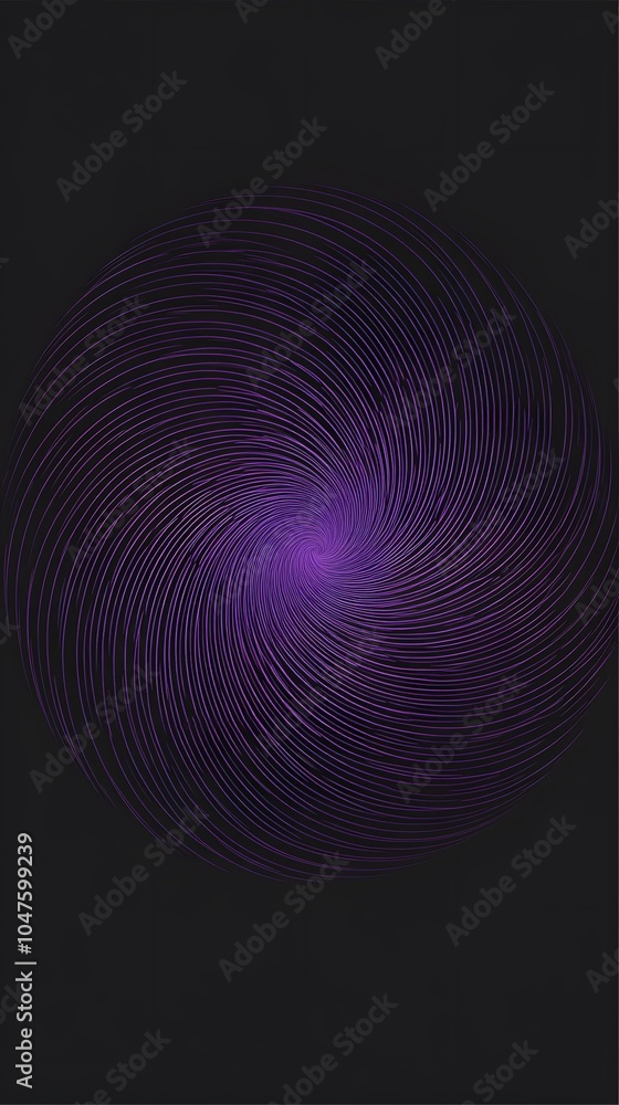 Fototapeta premium Purple Spiral on Black Background, Abstract Image, Texture, Pattern Background, Wallpaper, Cover and Screen for Smartphone, PC, Laptop, 9:16 and 16:9 Format