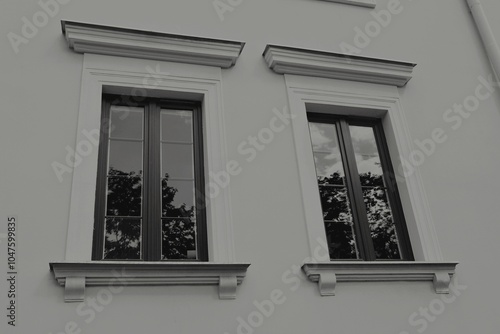 View of the part of the building with windows - renovated old building which was built in 1727 year. photo