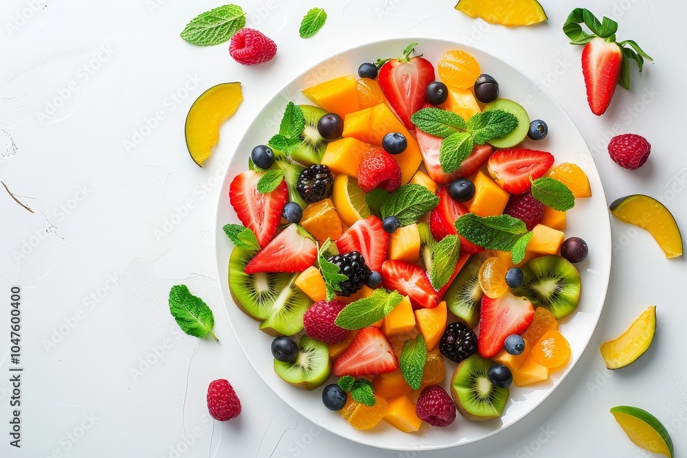 Vibrant Fruit Salad on Pristine White Vibrant Fruit Salad on Pristine White