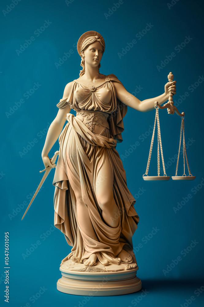 Minerva, roman goddess, is holding her sword and scales representing strategy in war and fairness in judgement Minerva, roman goddess, is holding her sword and scales representing strategy in war and fairness in judgement