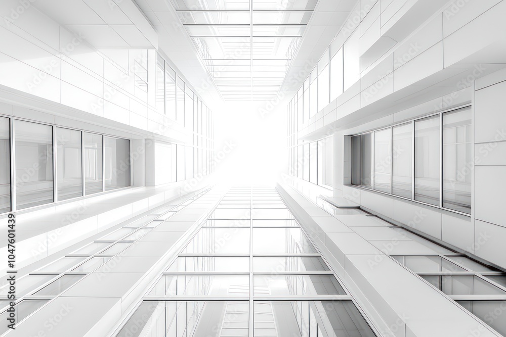 Obraz premium A Modern Building's Glass Facade with White Walls