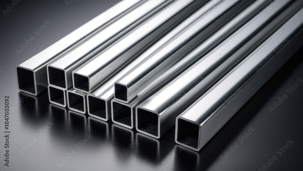 Aluminum square tubing detail shot, ideal for showcasing durability and versatility in construction or manufacturing visuals. Aluminum square tubing detail shot, ideal for showcasing durability and versatility in construction or manufacturing visuals.