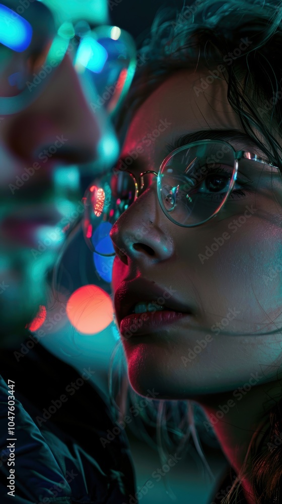 Couple in stylish attire amidst a night scene, showcasing fashion and urban excitement with a blurred background reflecting a punk or rock vibe Couple in stylish attire amidst a night scene, showcasing fashion and urban excitement with a blurred background reflecting a punk or rock vibe