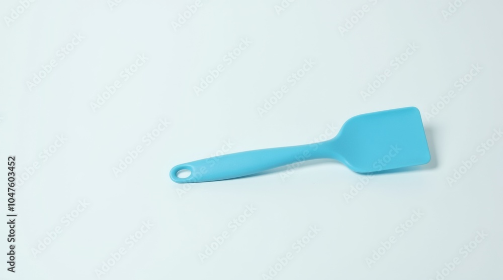A single blue kitchen spatula is placed on a clean white surface, with vibrant lighting that enhances the colors and creates a fresh, appealing look. A single blue kitchen spatula is placed on a clean white surface, with vibrant lighting that enhances the colors and creates a fresh, appealing look.