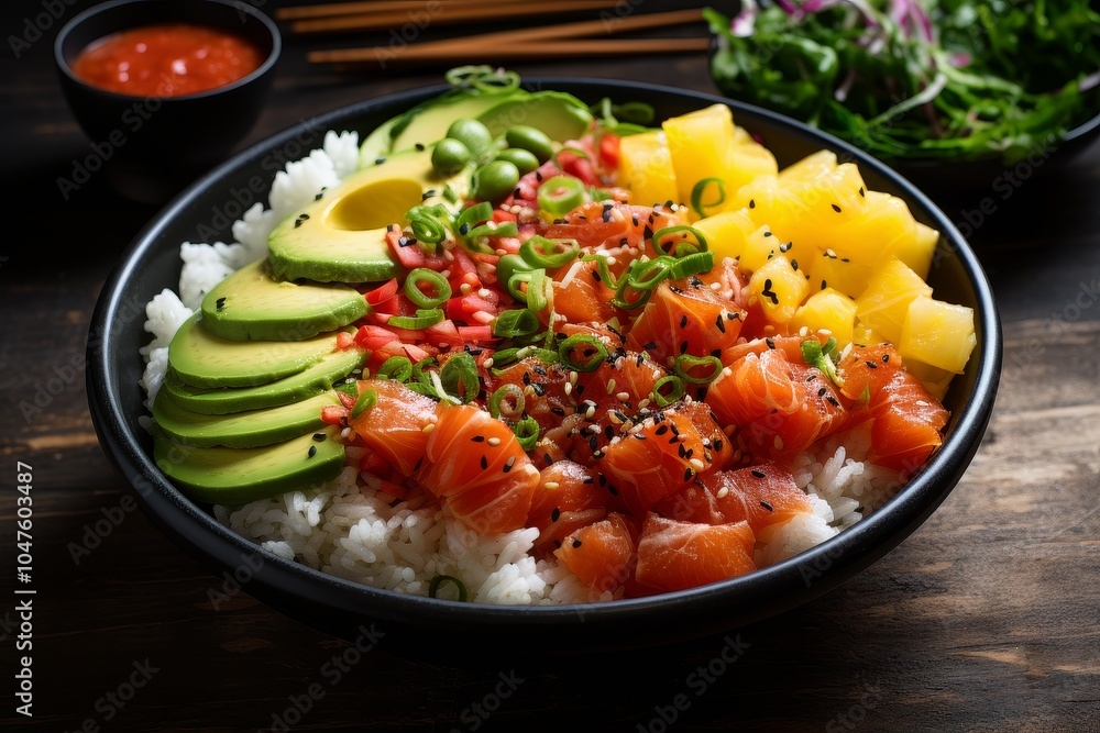 Hawaiian Poke Delight: Fresh Seafood, Rice, and Tropical Flavors Hawaiian Poke Delight: Fresh Seafood, Rice, and Tropical Flavors