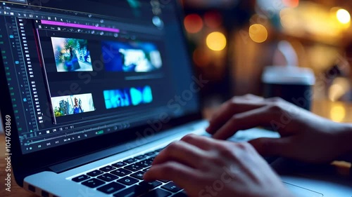 Wallpaper Mural A person edits video footage on a laptop at night Torontodigital.ca