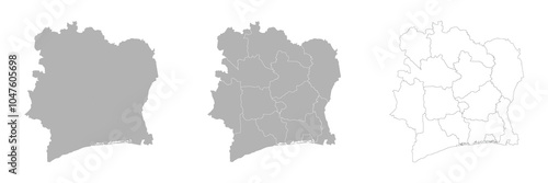 Set of IVORY COAST Maps with Main Map and Regional maps