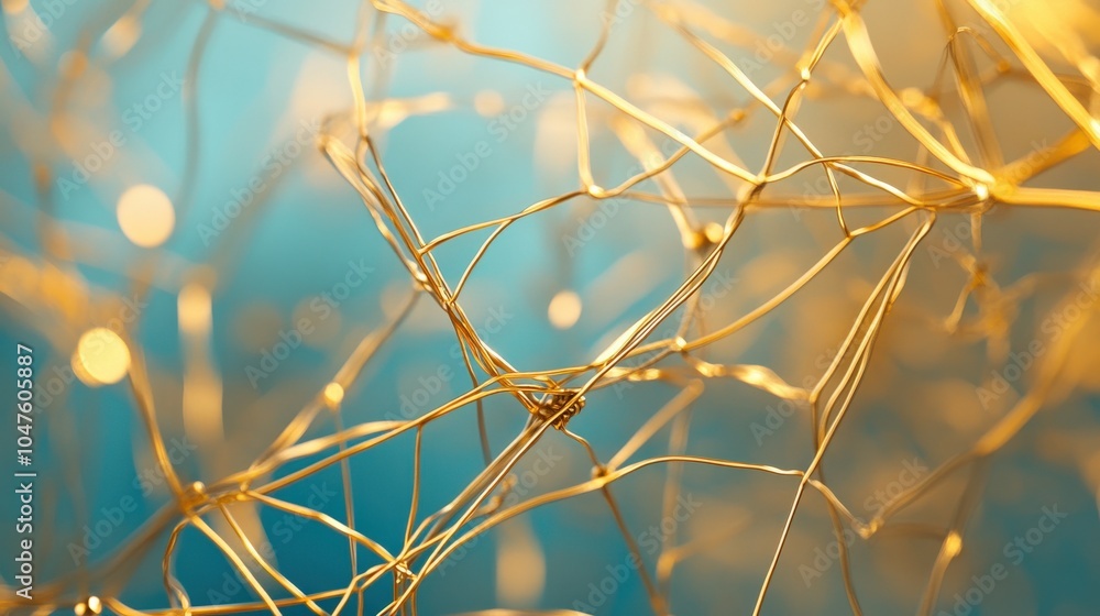 Gold Wires. Abstract Connection of Metal Wires in Copper Color with Blurred Background Gold Wires. Abstract Connection of Metal Wires in Copper Color with Blurred Background