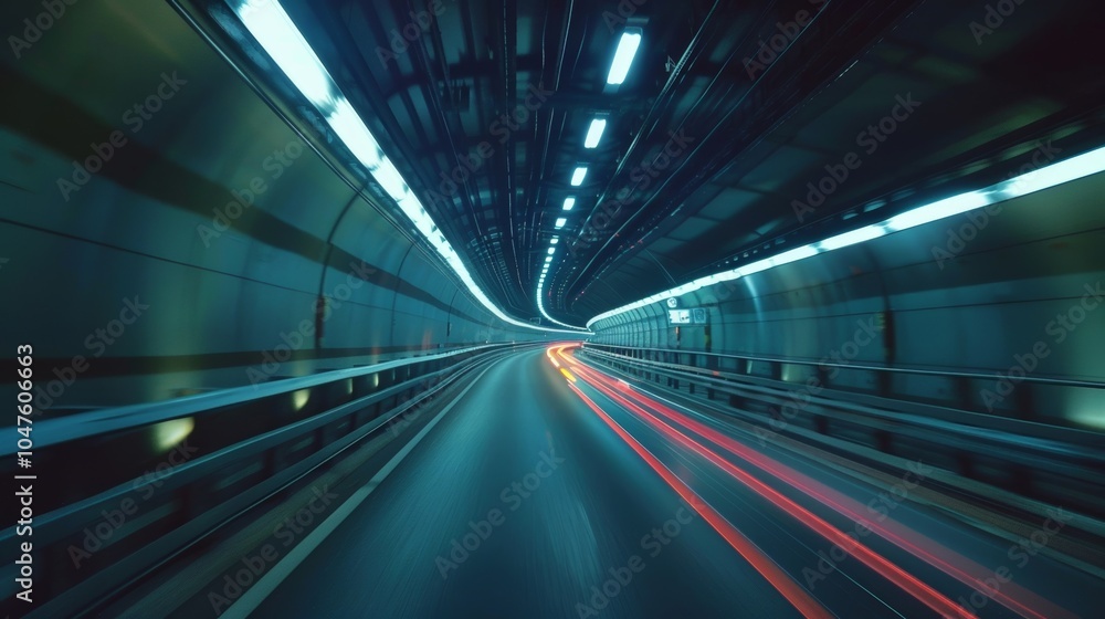 The hustle and bustle of city life captured in the dynamic light trails of cars within the tunnel. The hustle and bustle of city life captured in the dynamic light trails of cars within the tunnel.