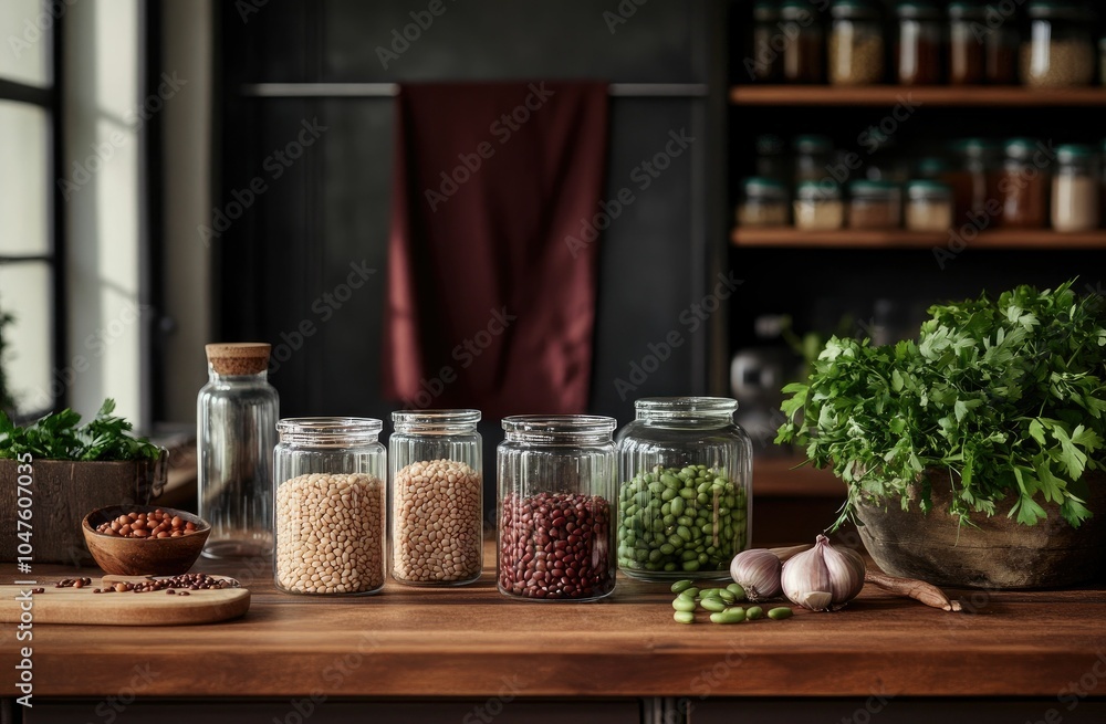 Various beans and legumes in glass jars Various beans and legumes in glass jars