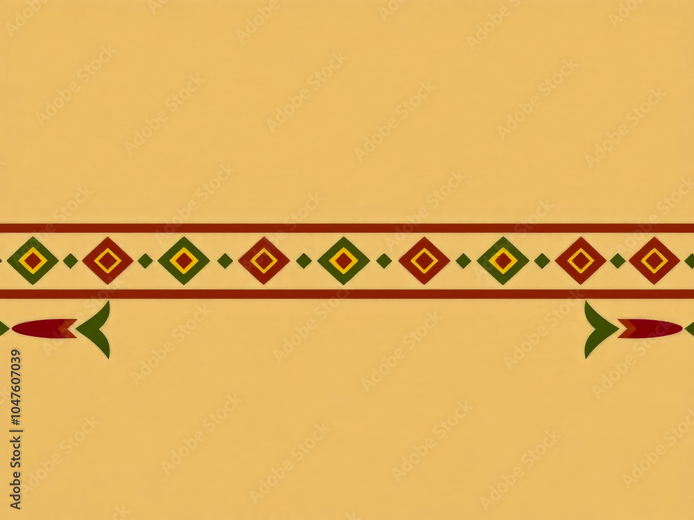A colorful border with a red arrow and green and yellow squares. The border is on a tan background