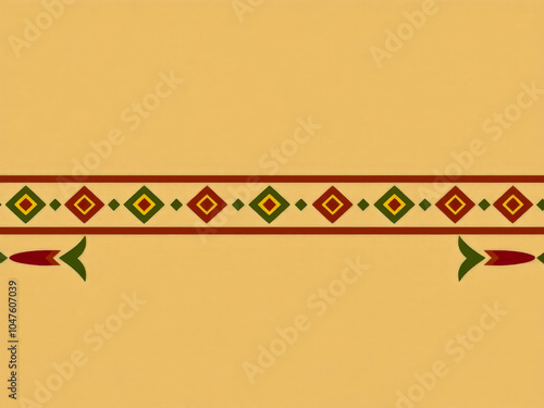 A colorful border with a red arrow and green and yellow squares. The border is on a tan background