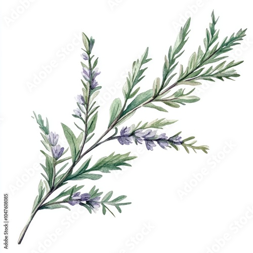 Hand-drawn Watercolor Illustration of Sagebrush Plant with Medicinal Properties