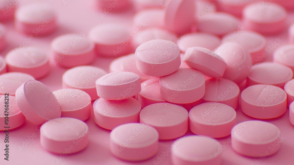 Background of pink pills. Concept of health supplements and scientific research in medicine Background of pink pills. Concept of health supplements and scientific research in medicine