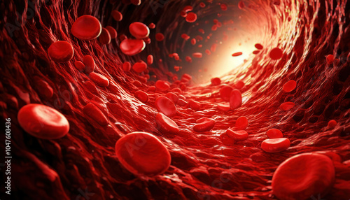 Erythrocytes red blood cells flowing in a artery