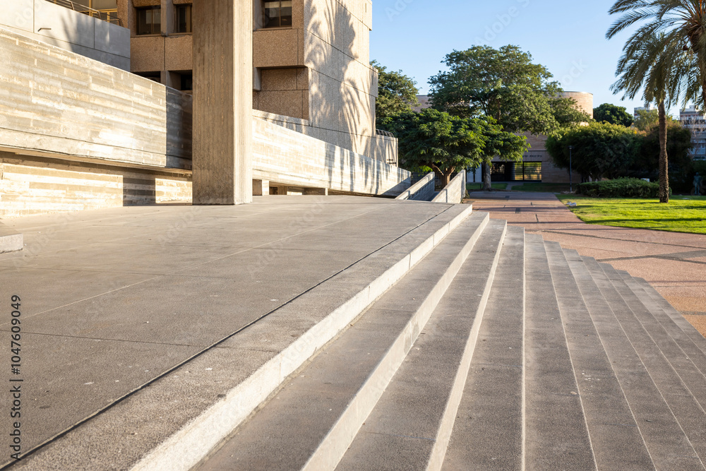 Tel Aviv, Israel - October 7, 2024: Formerly called Beit Hatfutsot, the Anu Museum of the Jewish People is located within Tel Aviv University. Steps Tel Aviv, Israel - October 7, 2024: Formerly called Beit Hatfutsot, the Anu Museum of the Jewish People is located within Tel Aviv University. Steps