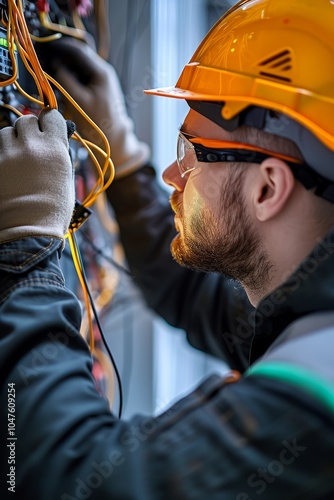 Electrician Mends Electrical Wiring photo